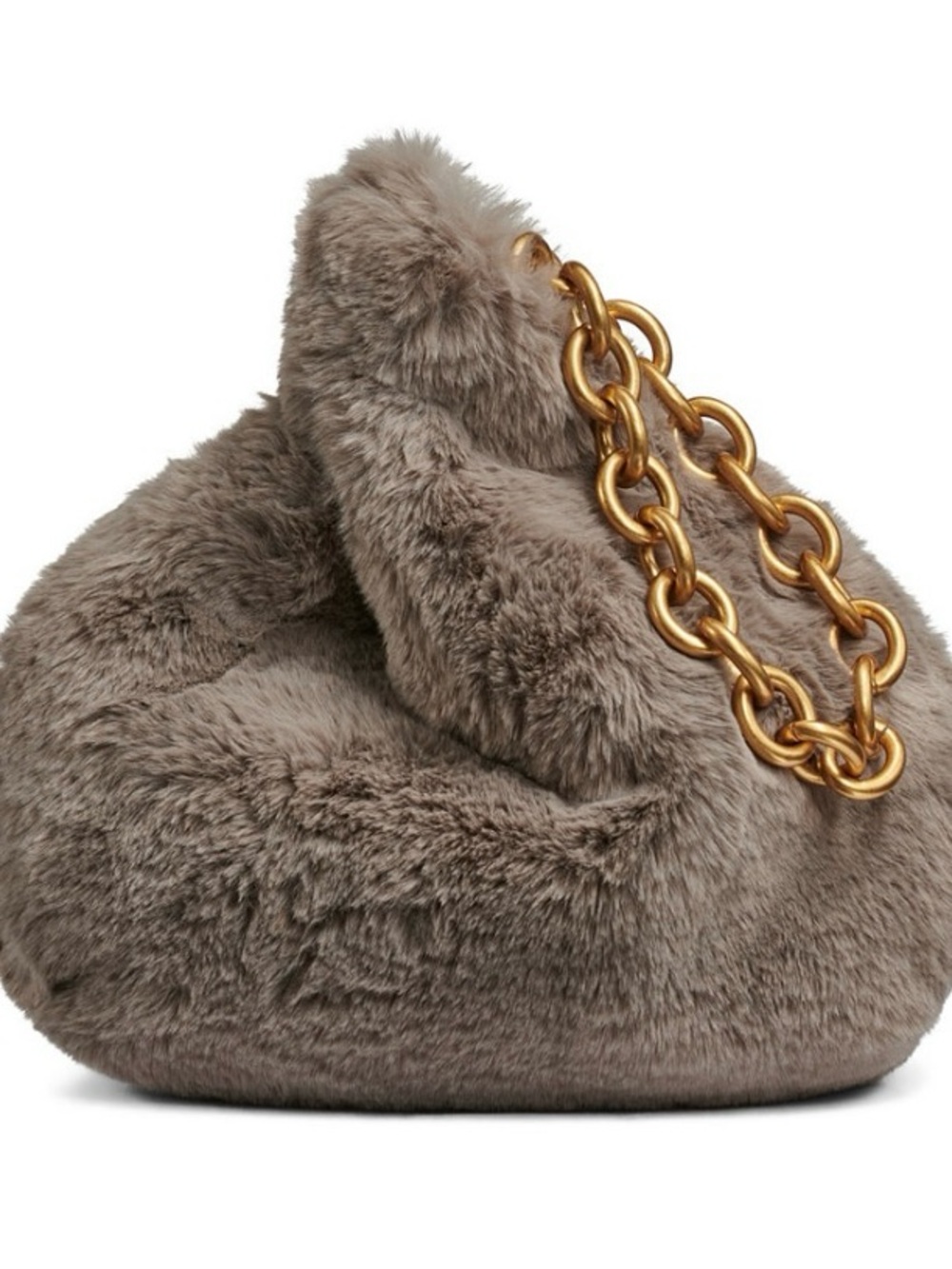 Donna Karan New York Lawrence Faux Fur Wristlet Gold Chain Strap - Taupe Cloud